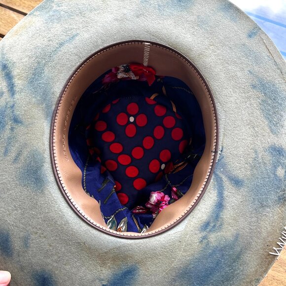 NEW Teressa Foglia Nick Fouquet felt hat grey blue flat brim 56 7 tie dye 100x main image 6